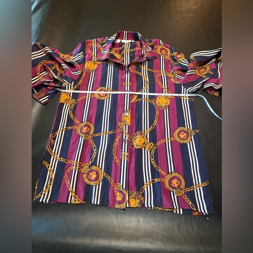 WinterSilks Burgundy Striped 100% Silk Blouse Women’s size 8 - Picture 9 of 12